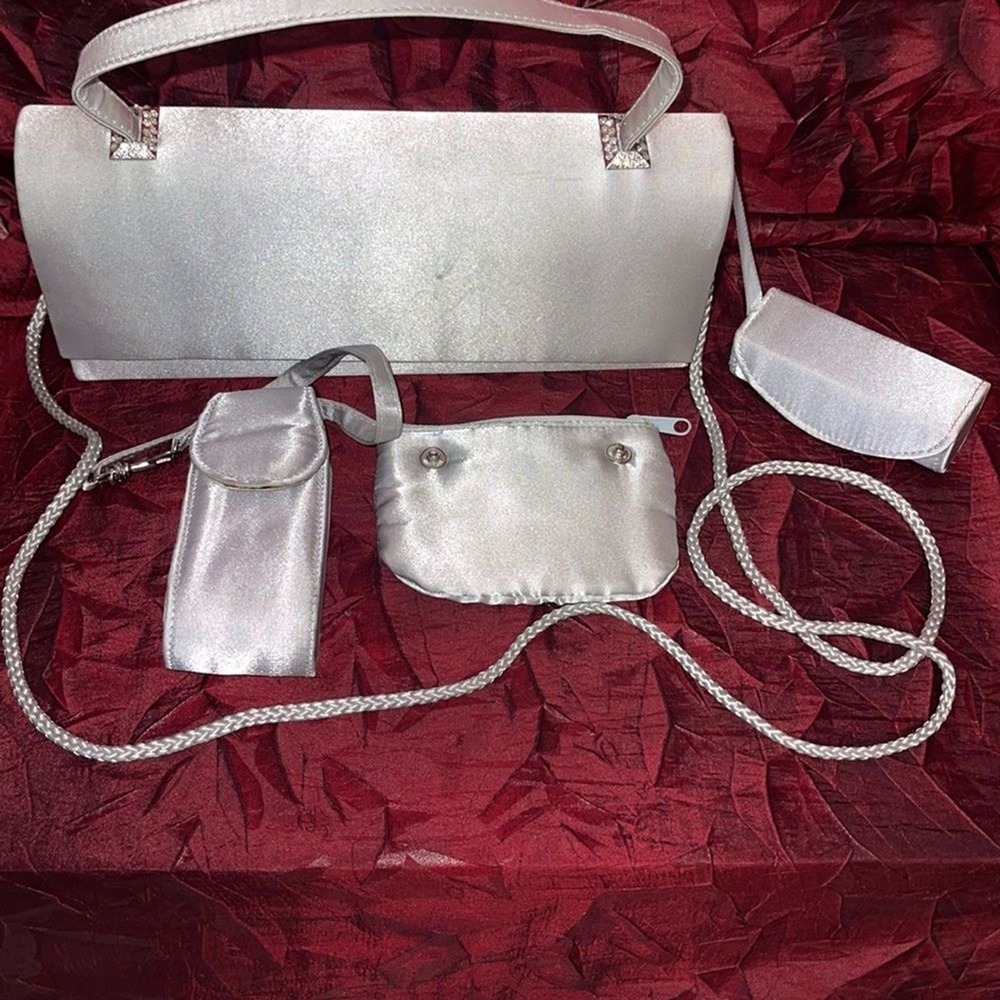 Sasha New York 4 Piece Top Handle Evening Clutch Set Satin‎ Gray Vintage